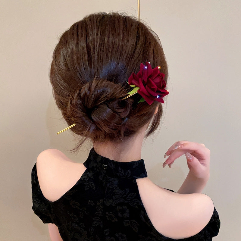 Women's Elegant Rhinestone Rose Flower Hairpin - 2023 New Antique Alloy Hair Ornament