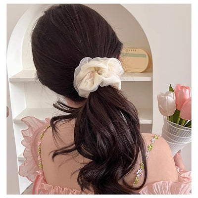 Women's Floral Mesh Hair Tie - Handmade Elastic Ponytail Holder