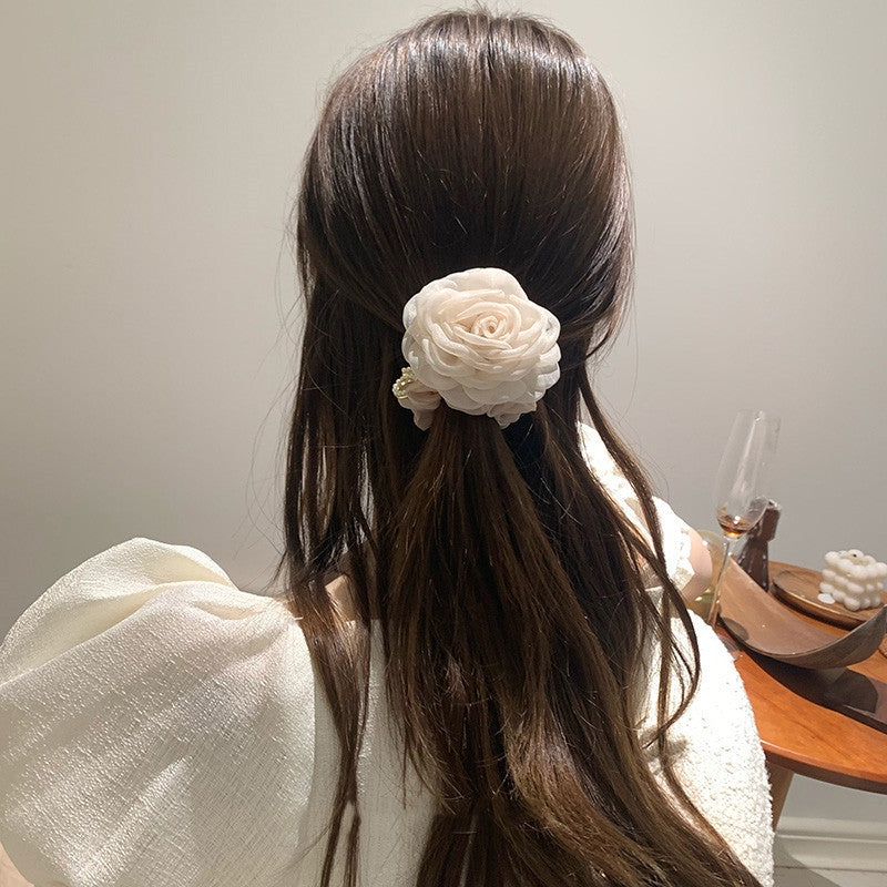 Women's Floral Organza Camellia Hair Tie and Scrunchie Set