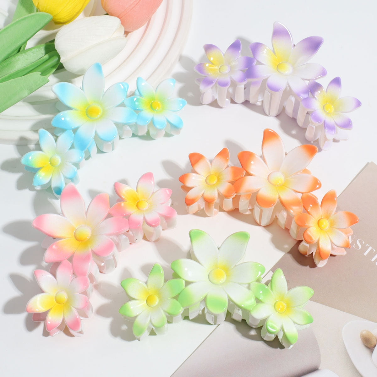 Women's Fashion Gradient Flower Hair Claw Clip