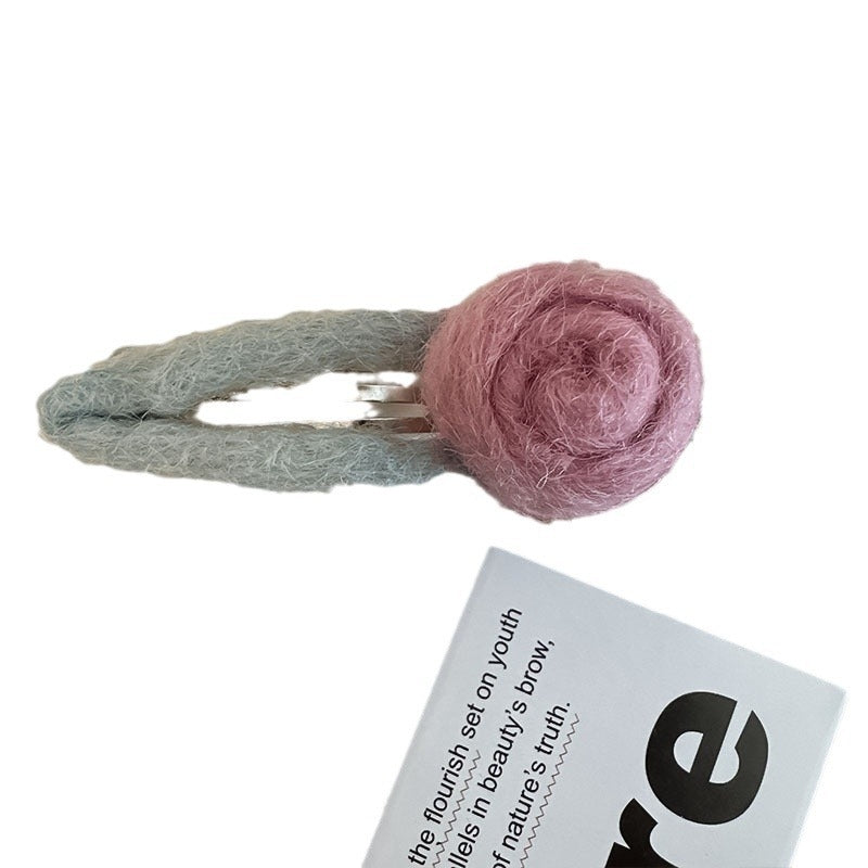 Women's Floral Woolen Hair Clip - French Rose Hairpin for Autumn and Winter