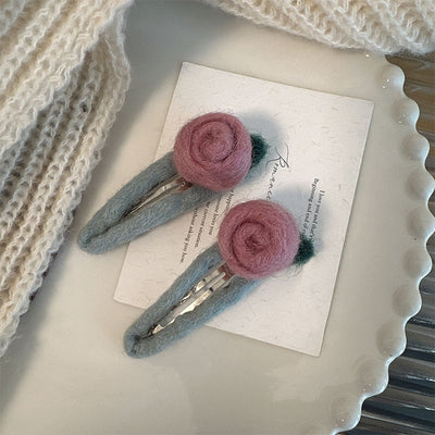 Women's Floral Woolen Hair Clip - French Rose Hairpin for Autumn and Winter