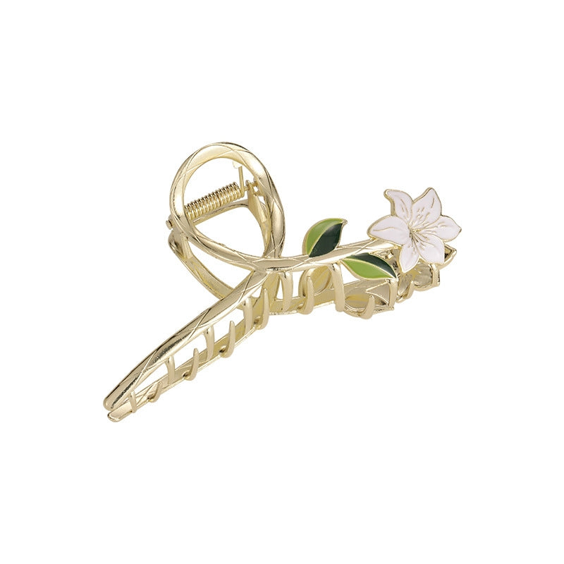 Women's Camellia Flower Alloy Hair Claw Clip - Vintage Style Metal Hairpin