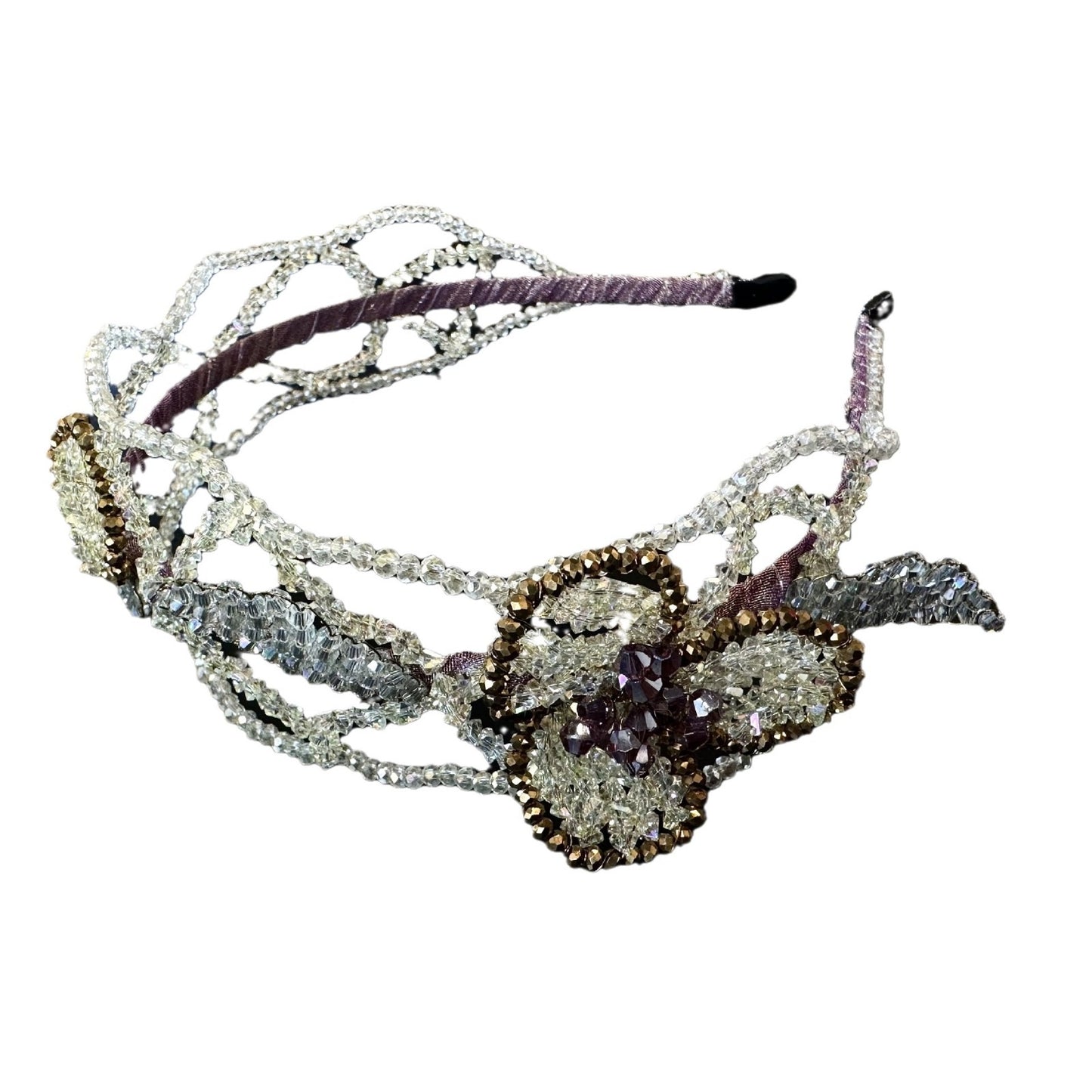 Women's Geometric Crystal Beaded Hair Band with Floral Design