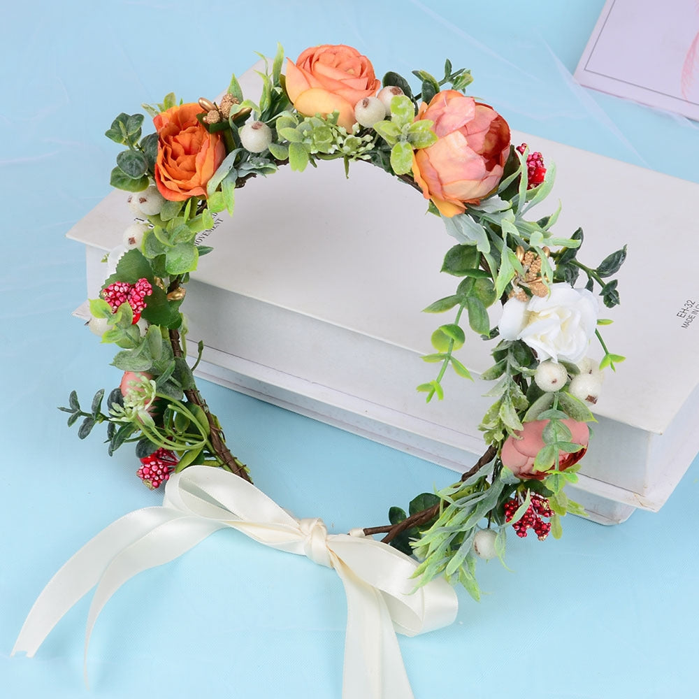 Women's Floral Wreath Hair Comb - Handmade Bridal Headpiece and Travel Accessory