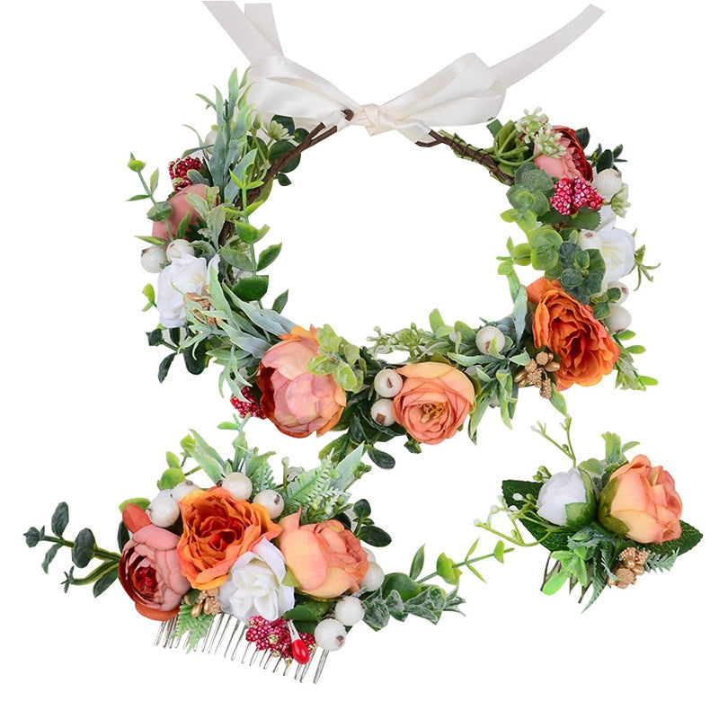 Women's Floral Wreath Hair Comb - Handmade Bridal Headpiece and Travel Accessory