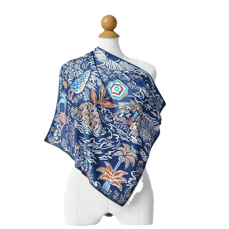 Women's Pastoral Print Silk Scarf - 53cm Square Neck Scarf for Spring and Summer