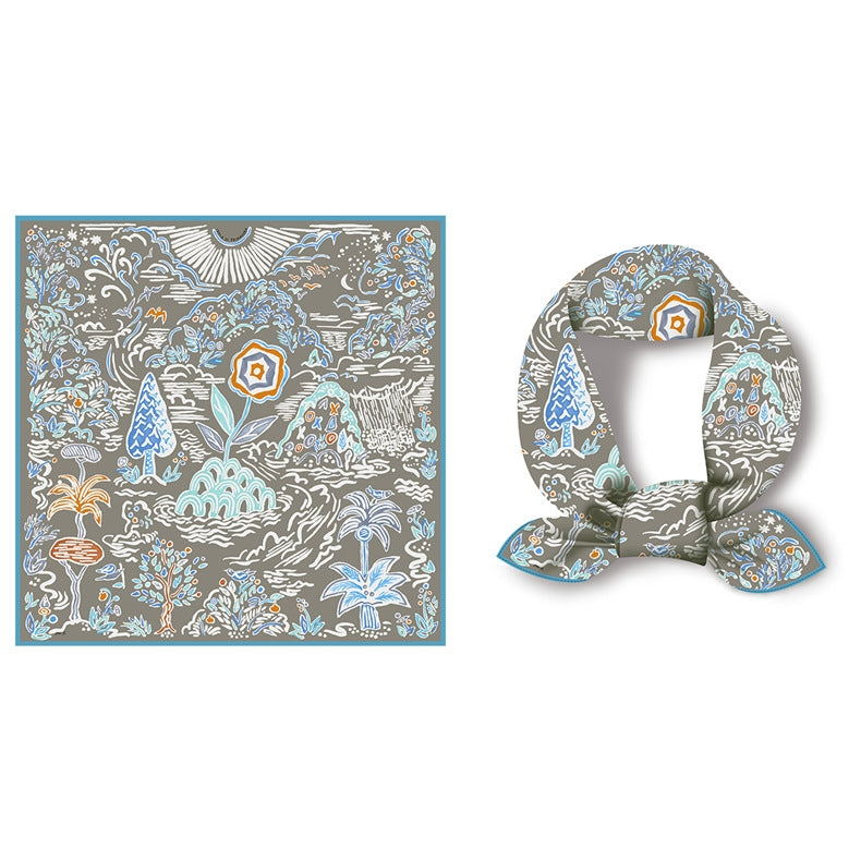 Women's Pastoral Print Silk Scarf - 53cm Square Neck Scarf for Spring and Summer