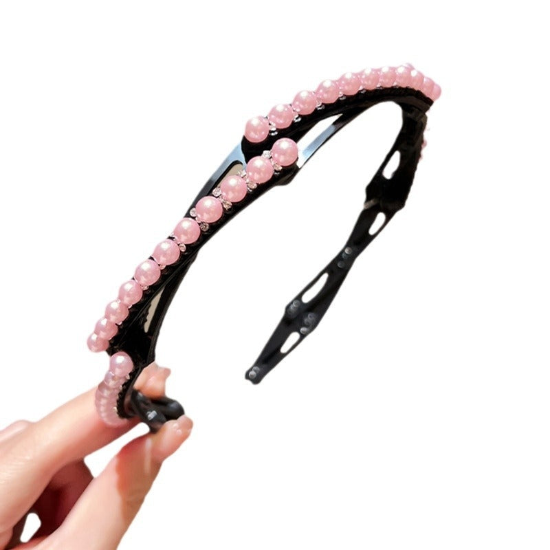 Women's Shiny Flower Acrylic Rhinestone Pearl Hair Band with Stretchable Teeth Headband