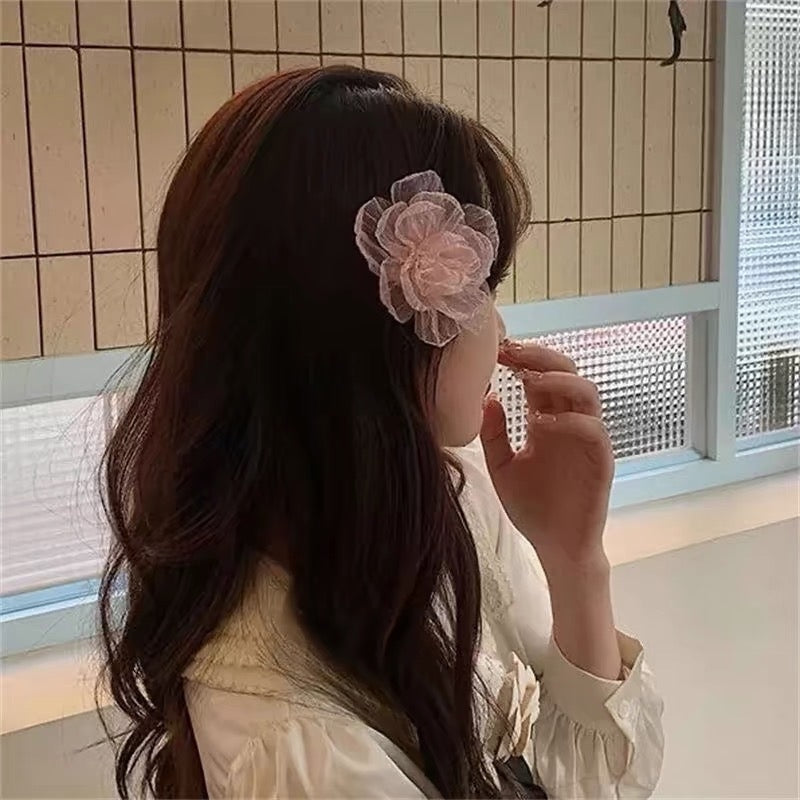 Women's Shiny Flower Organza Hair Clip - Spring & Summer Vacation Style Hairpin