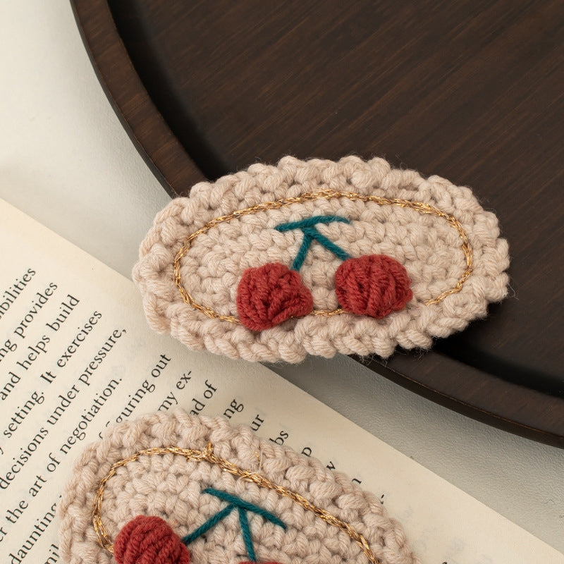 Women's Cherry Yarn & Woolen Hair Clip - Handmade Crochet Korea Hair Accessories