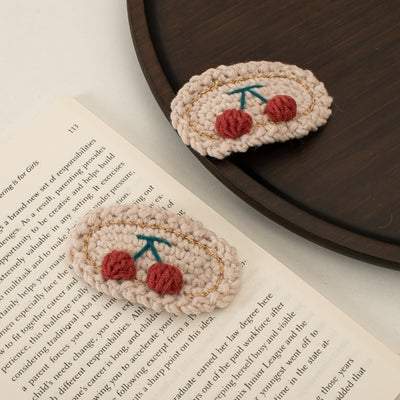 Women's Cherry Yarn & Woolen Hair Clip - Handmade Crochet Korea Hair Accessories