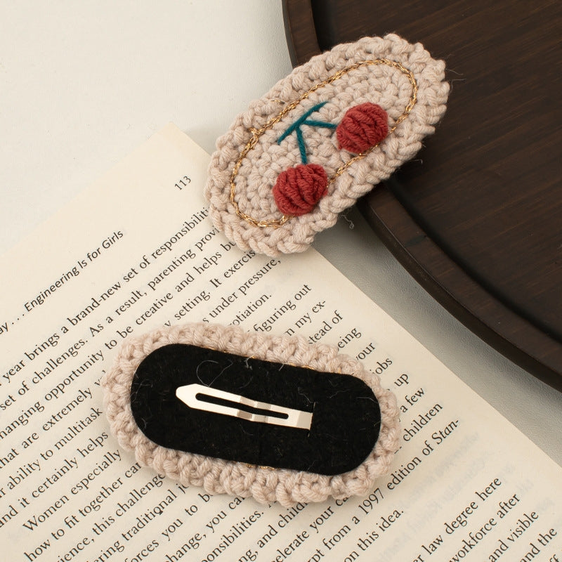 Women's Cherry Yarn & Woolen Hair Clip - Handmade Crochet Korea Hair Accessories