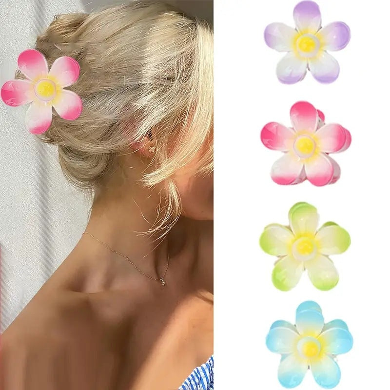 Women's Gradient Flower Hair Claw Clip - Sweet Style Plastic Hair Accessory