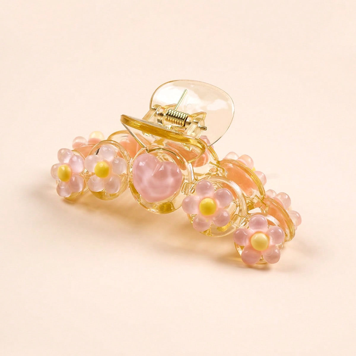 Women's Heart Shape Flower Acrylic Hair Claw Clip