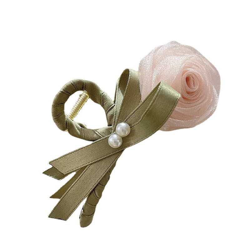 Women's Rose Alloy Gauze Hair Claw Clip - Delicate Handmade 2024 Hairpin with Shark Clip Headpiece