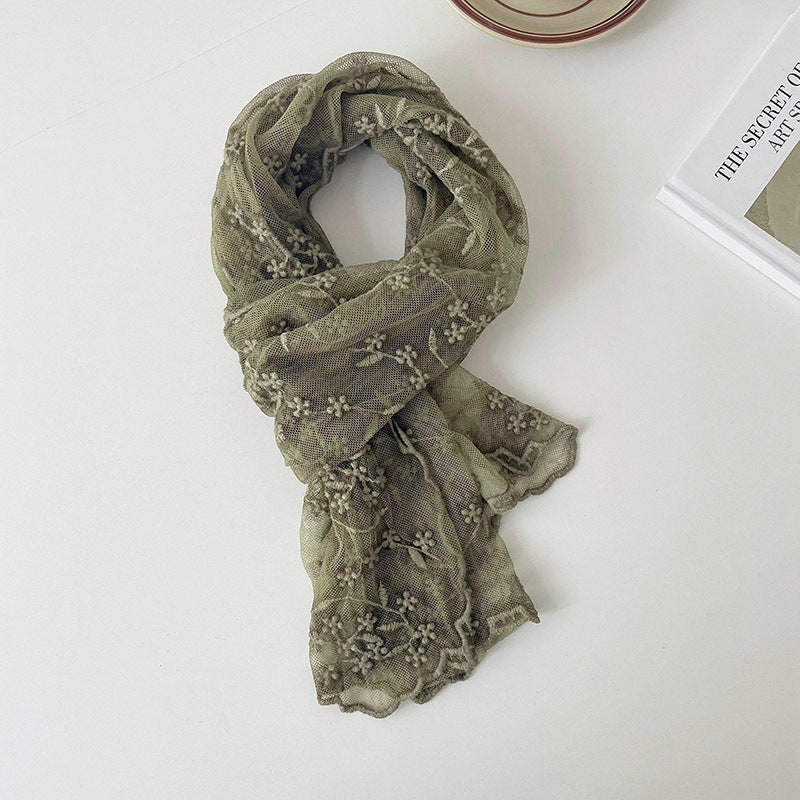 Women's Elegant Lace Embroidered Silk Scarf Shawl