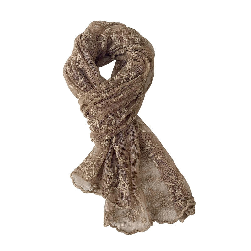 Women's Elegant Lace Embroidered Silk Scarf Shawl