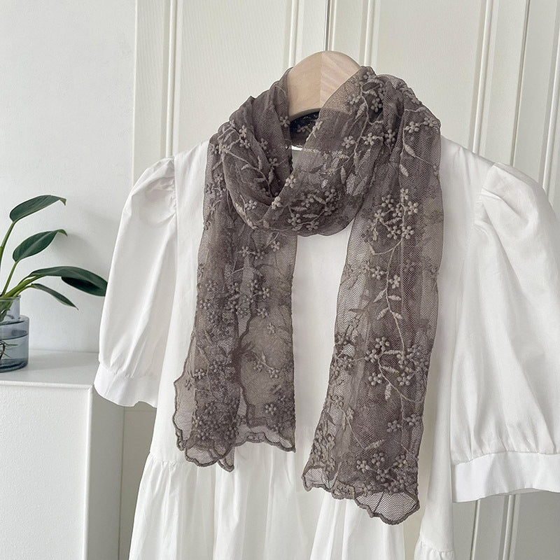 Women's Elegant Lace Embroidered Silk Scarf Shawl