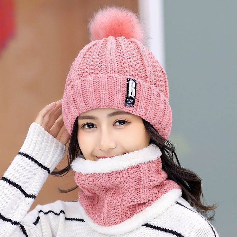 Women's Cozy Knit Wool Cap with Ear and Neck Warmer for Winter