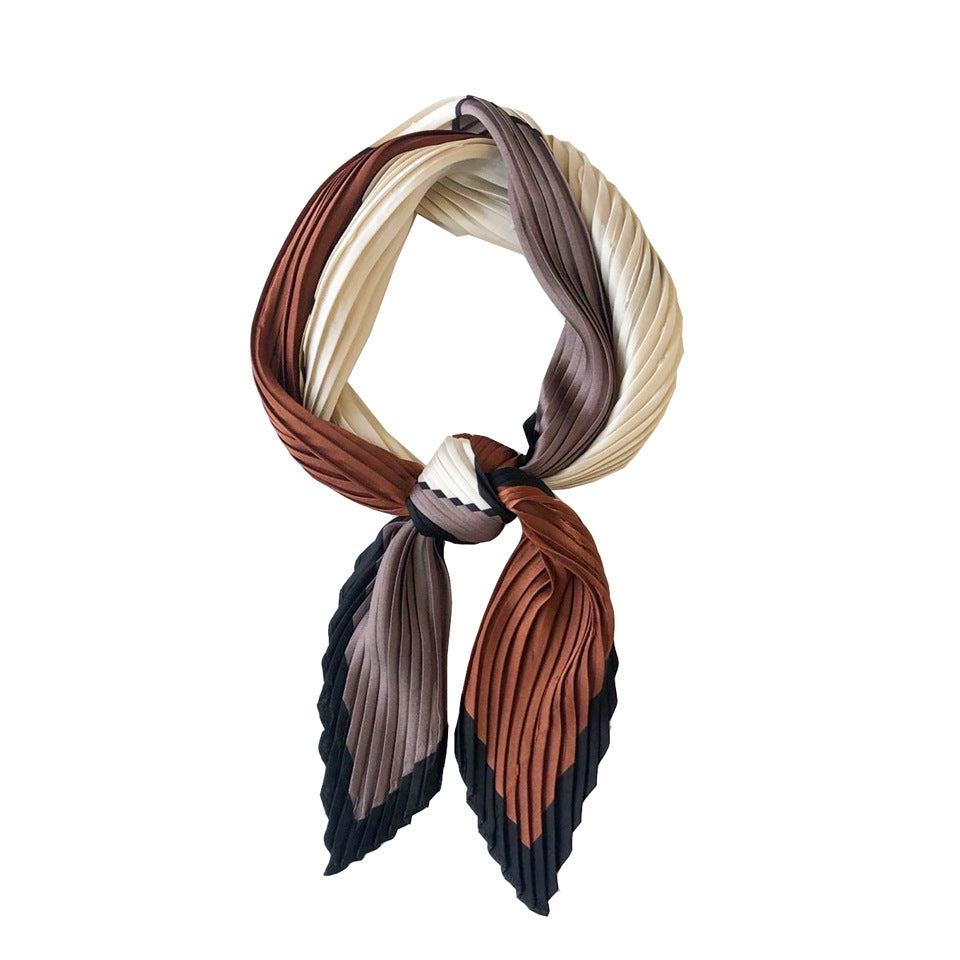 Women's Fashion Pleated Stripe Satin Silk Scarf