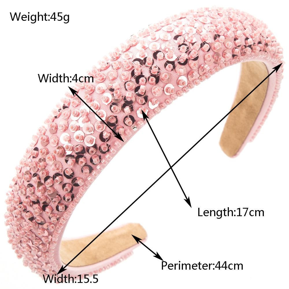 Women's Luxury Handmade Beaded Crystal Sequin Wide-Brimmed Headband Hair Accessories