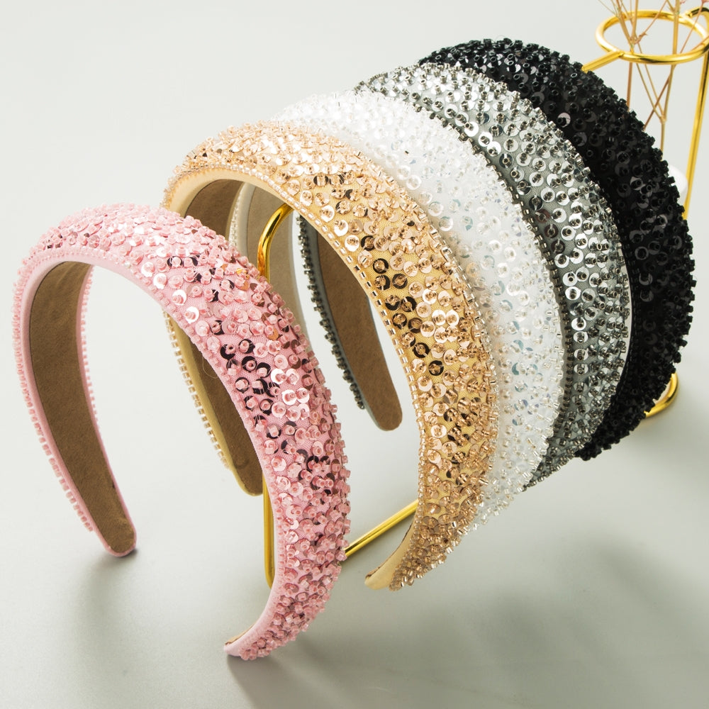 Women's Luxury Handmade Beaded Crystal Sequin Wide-Brimmed Headband Hair Accessories