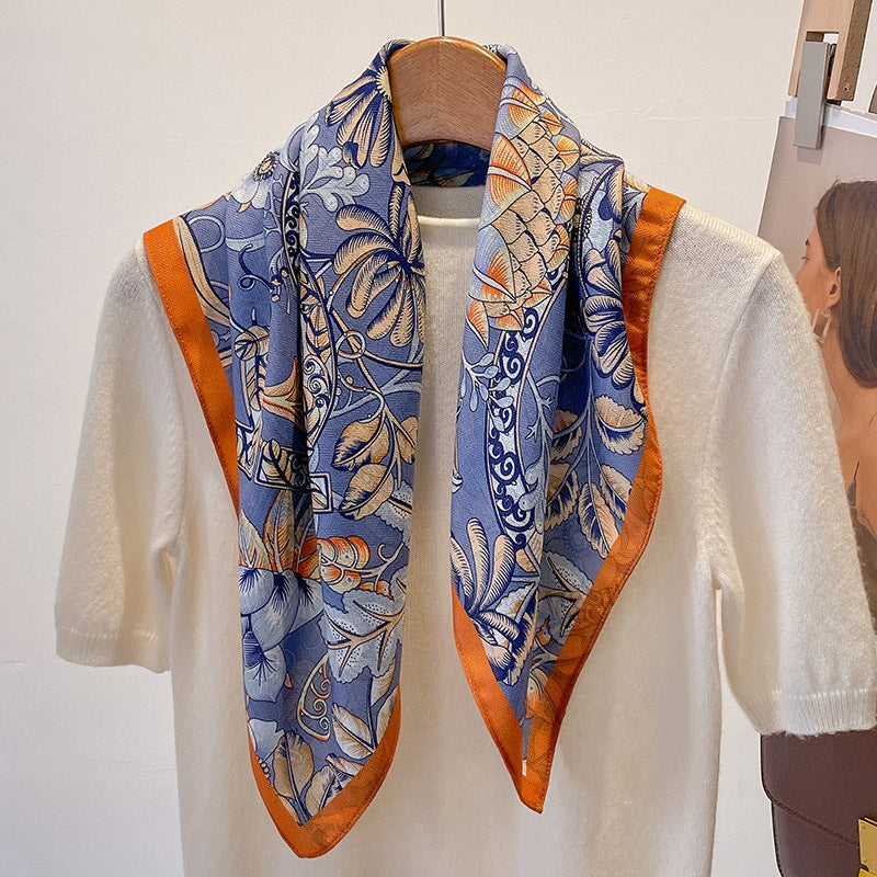 Women's Vintage Floral Polyester Silk Scarf - Multi-Functional Fashion Accessory