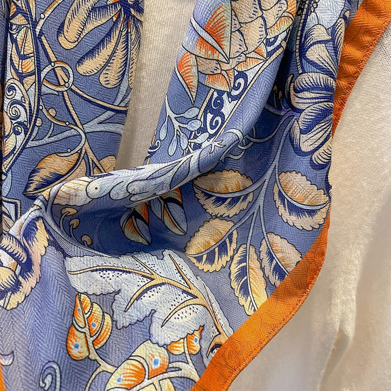 Women's Vintage Floral Polyester Silk Scarf - Multi-Functional Fashion Accessory
