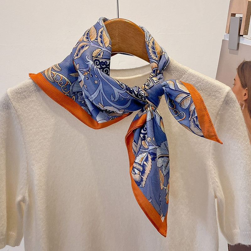 Women's Vintage Floral Polyester Silk Scarf - Multi-Functional Fashion Accessory