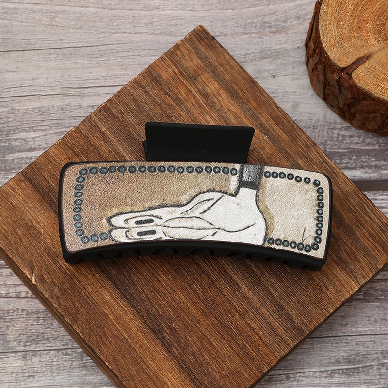 Women's Western Vintage Horns PU Leather Hair Claw Clip