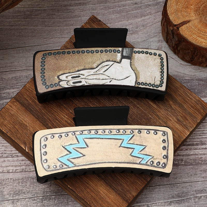 Women's Western Vintage Horns PU Leather Hair Claw Clip