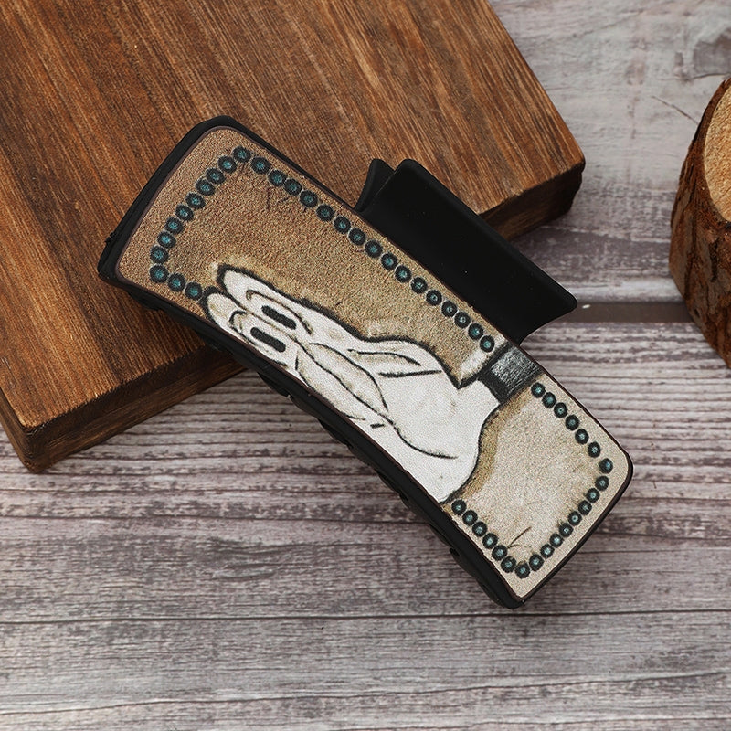 Women's Western Vintage Horns PU Leather Hair Claw Clip