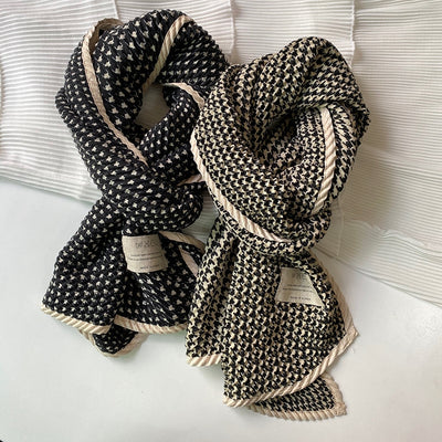 Women's Vintage Plaid Cotton Linen Houndstooth Scarf Shawl