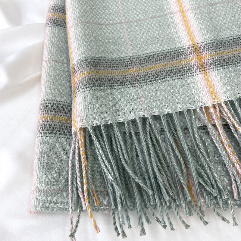 Women's Vintage Plaid Imitation Cashmere Scarf with Tassels