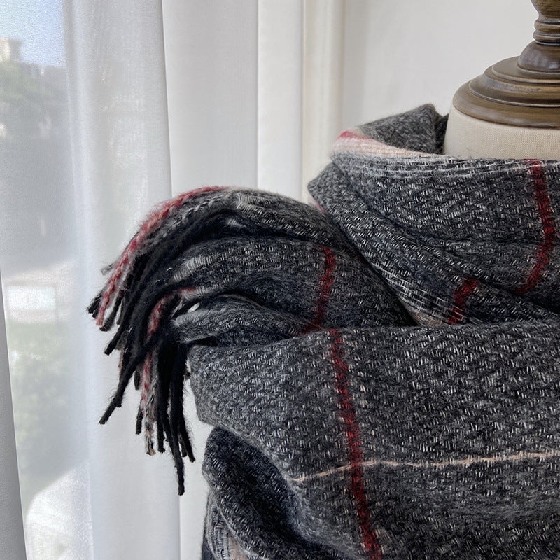 Women's Vintage Plaid Imitation Cashmere Scarf with Tassels
