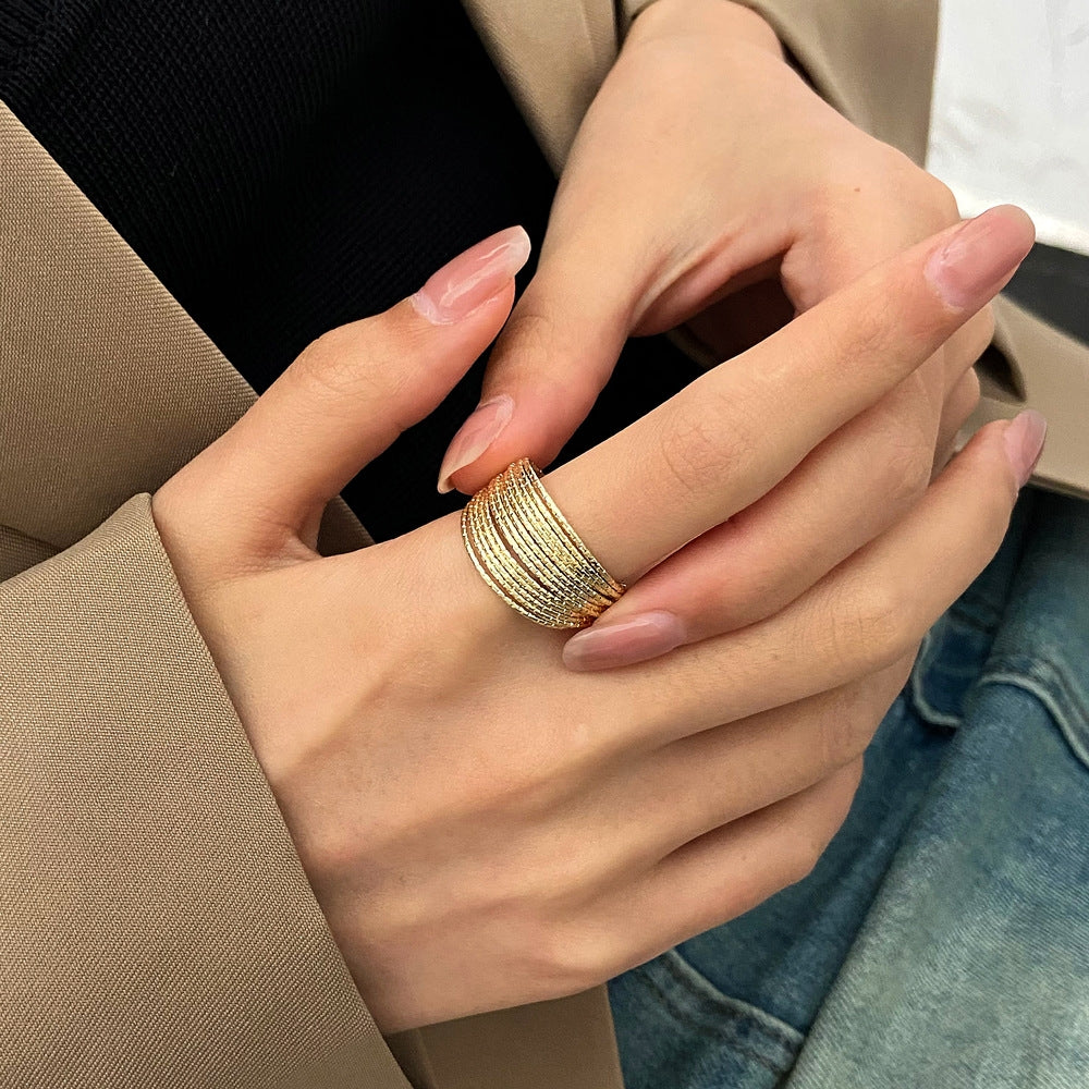 Y2K Minimalist Multi-Layer Open Adjustable Gold Silver Plated Unisex Rings