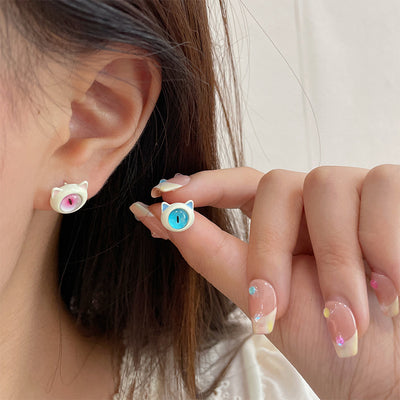 1 Pair Cartoon Style Animal Eye Stoving Varnish Inlay Alloy Opal Ear Studs