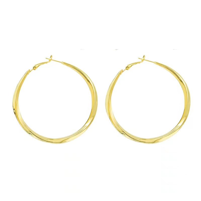 1 Pair Modern Round Gold Plated Alloy Hoop Earrings with 925 Silver Post