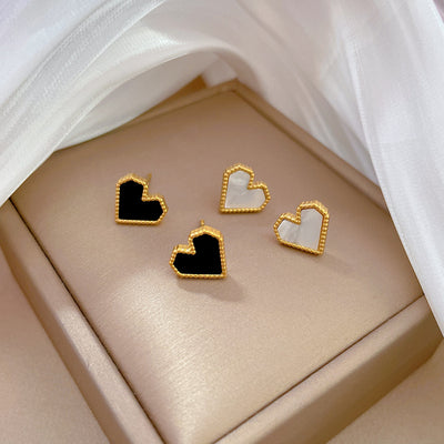 1 Pair Casual Simple Style Heart Shape Plating Inlay Titanium Steel Shell Ear Studs