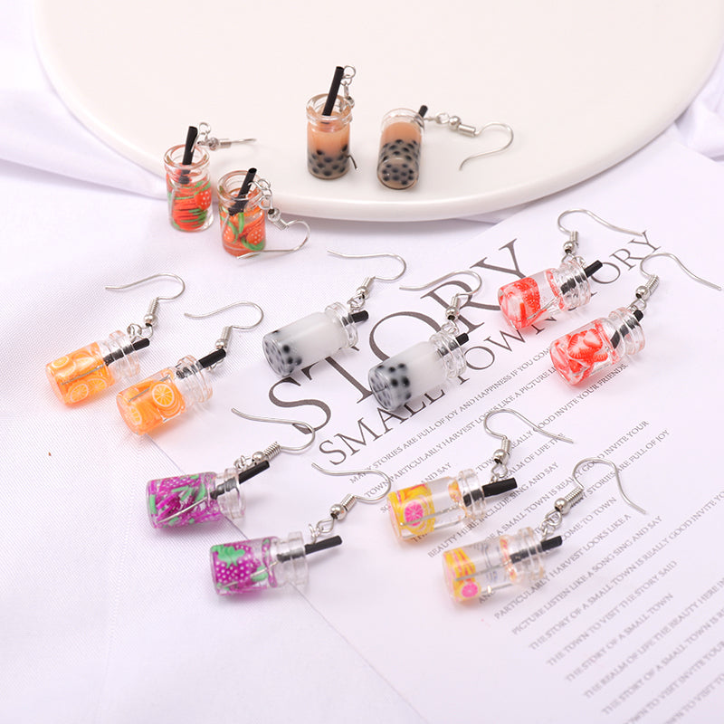 1 Pair Cute Cup Fruit Glass Epoxy Plating Silver Plated Women'S Drop Earrings