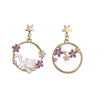 1 Pair Cute Flower Enamel Inlay Alloy Rhinestones Pearl Drop Earrings