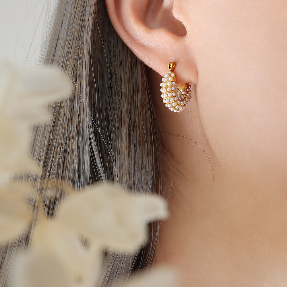 1 Pair Elegant Baroque Style U Shape Titanium Steel Plating Inlay Artificial Pearls 18K Gold Plated Earrings