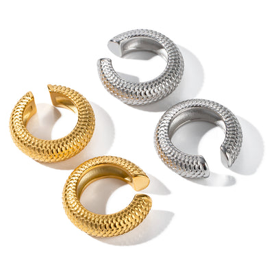 1 Pair Elegant Classic Style C Shape Fish Scale Plating Stainless Steel 18K Gold Plated Ear Clips