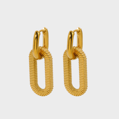 1 Pair Elegant Retro Oval Thread Polishing Plating Stainless Steel 18K Gold Plated Drop Earrings