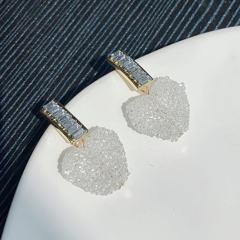 Elegant Heart Shape Rectangle Inlay Alloy Diamond Drop Earrings