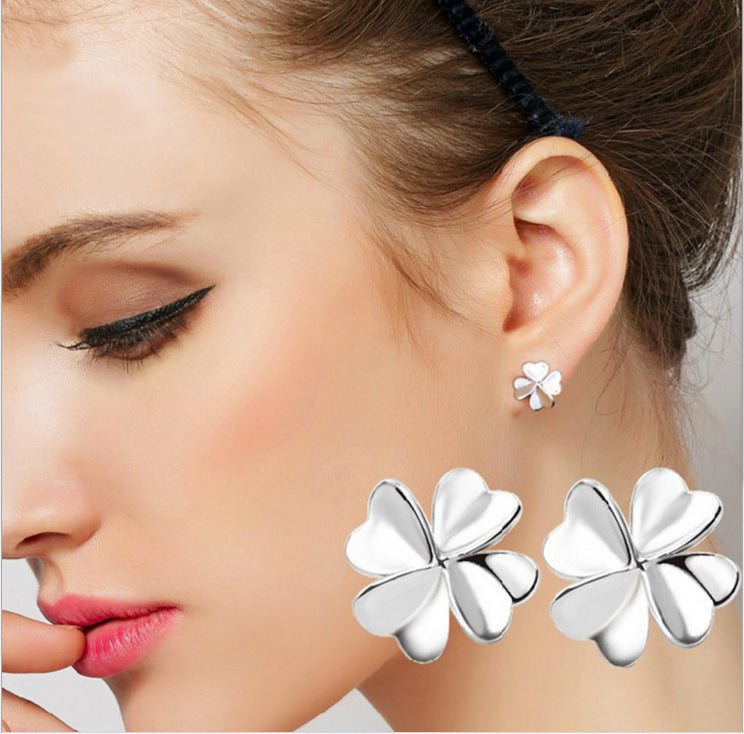 Elegant Clover Sterling Silver Leaf Stud Earrings - Gift for Her