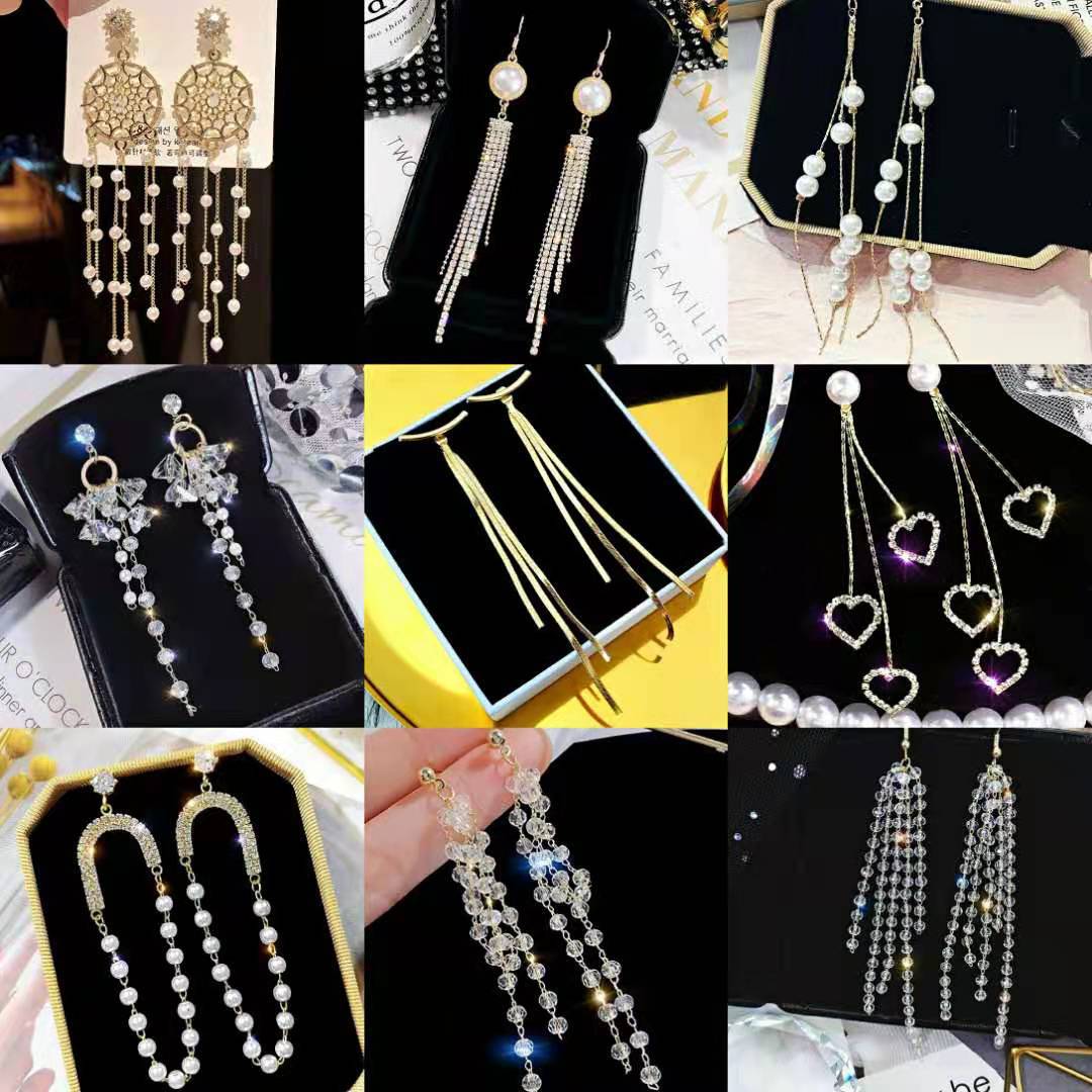 1 Pair Elegant Star Tassel Heart Shape Alloy Inlay Artificial Pearls Rhinestones Glass Women'S Earrings