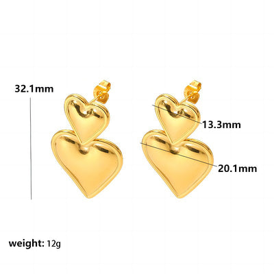 1 Pair Elegant Sweet Heart Shape Titanium Steel Drop Earrings