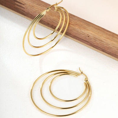 1 Pair Exaggerated Fashion Triangle Round Stainless Steel Plating Hoop Earrings